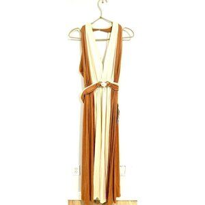 Vintage Grecian Maxi Gown Dress Womans Orange Cream Bridesmaid Boho Greek 70s